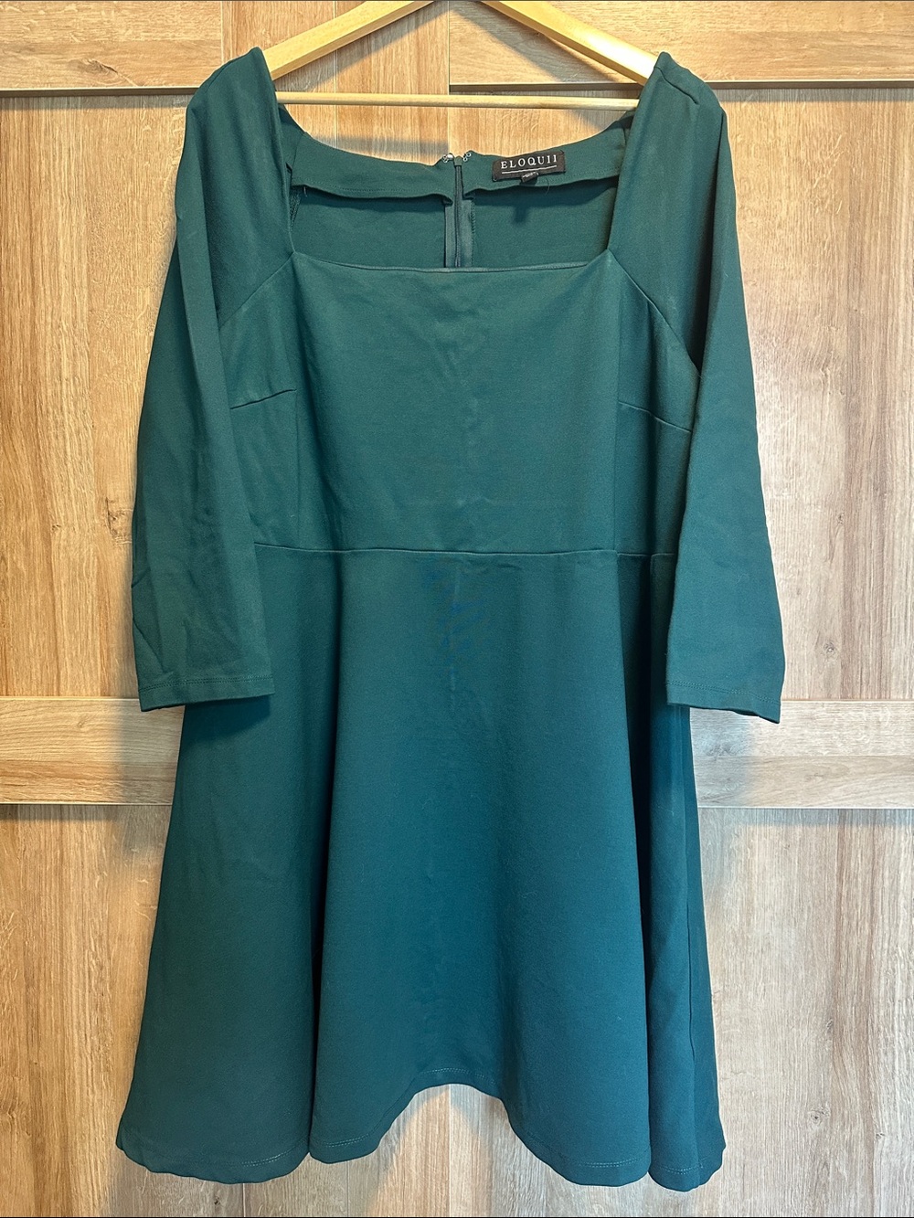Eloquii Green Square-Neck Fit & Flare Dress